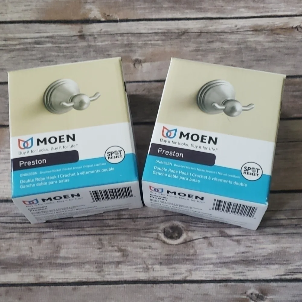 Moen Preston Brushed Nickel Double Robe hooks NIB